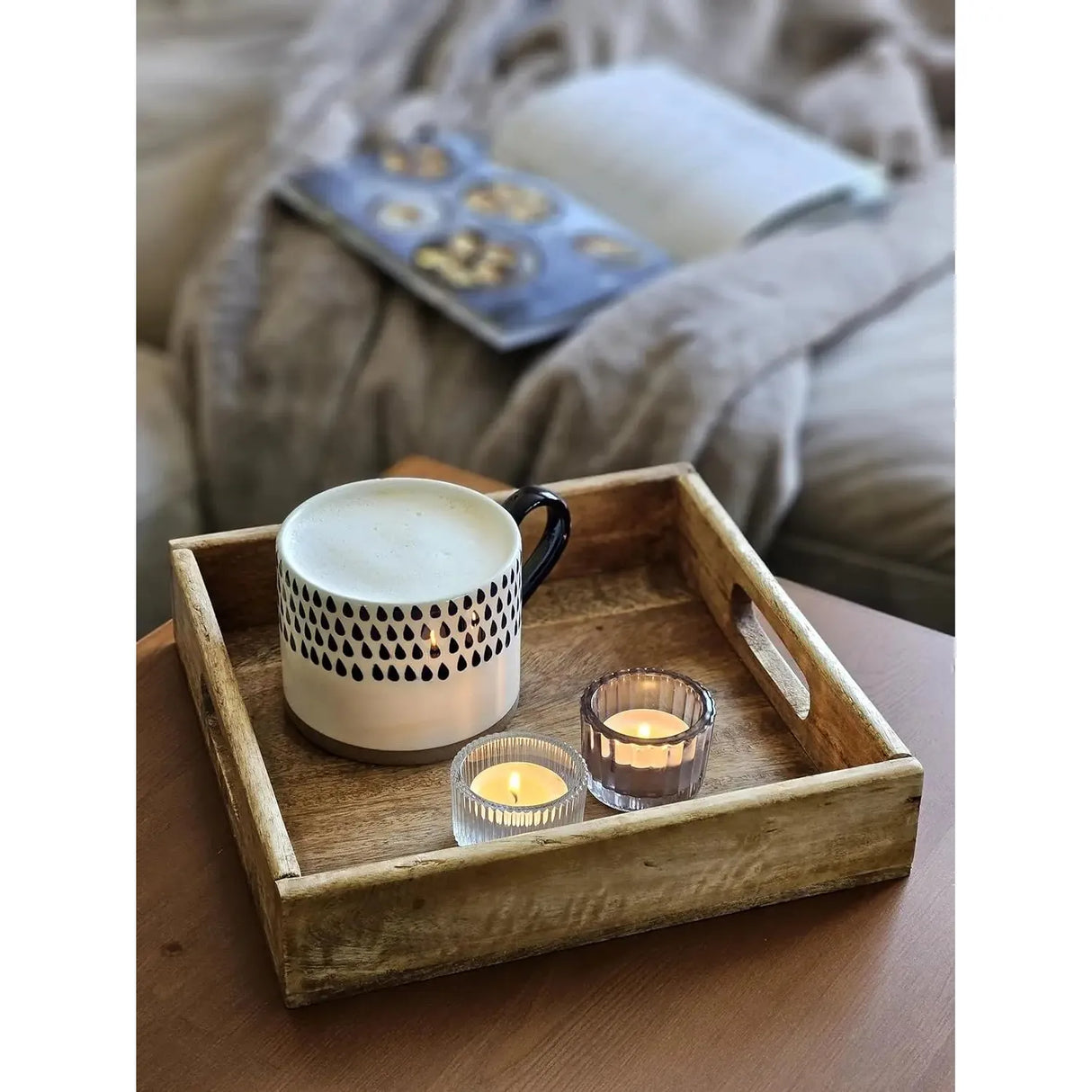 Serviertablett Dekotablett Mangoholz braun Natur Massiv Griff Schale eckig Holz