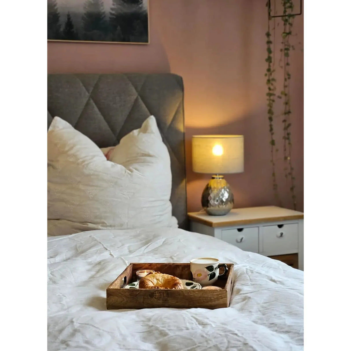 Serviertablett Dekotablett Mangoholz braun Natur Massiv Griff Schale eckig Holz