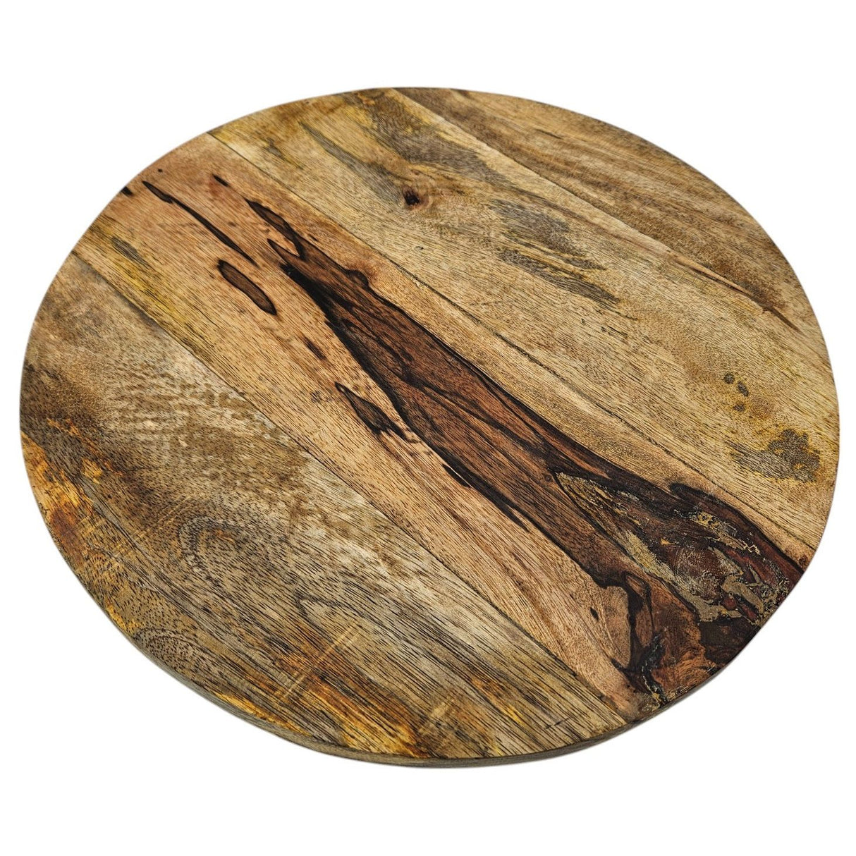 Servierplatte Dekoteller Mangoholz Kerzenbrett rund Holz braun Metall Fuß B-WARE