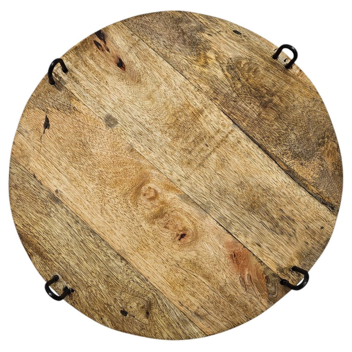 Servierplatte Dekoteller Mangoholz Kerzenbrett rund Holz braun Metall Fuß B-WARE