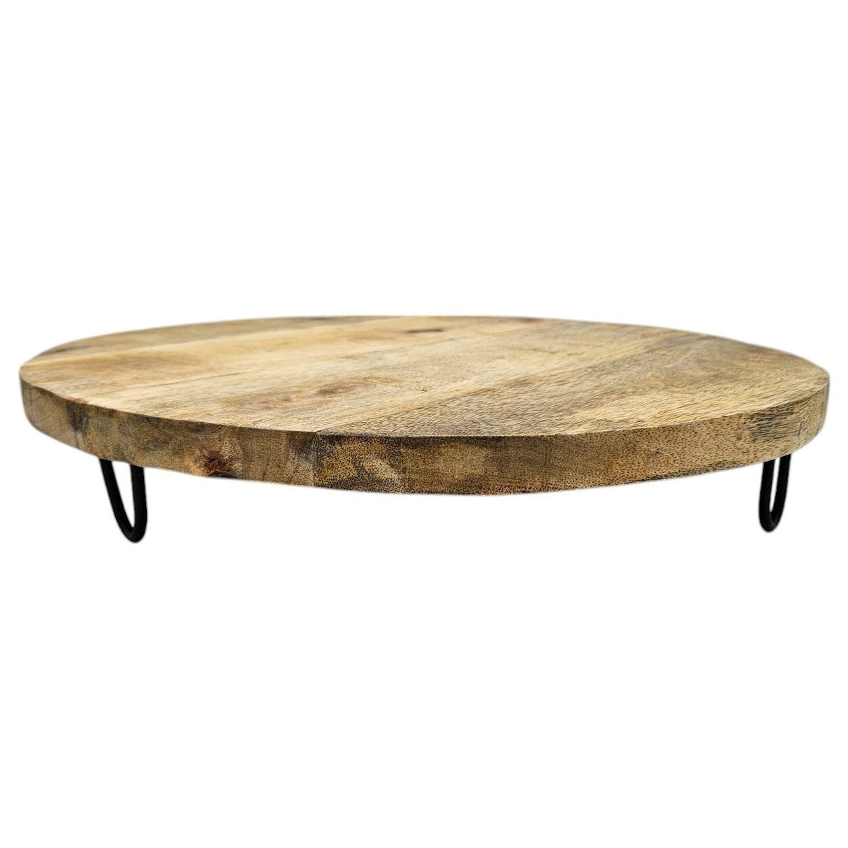 Servierplatte Dekoteller Mangoholz Kerzenbrett rund Holz braun Metall Fuß B-WARE