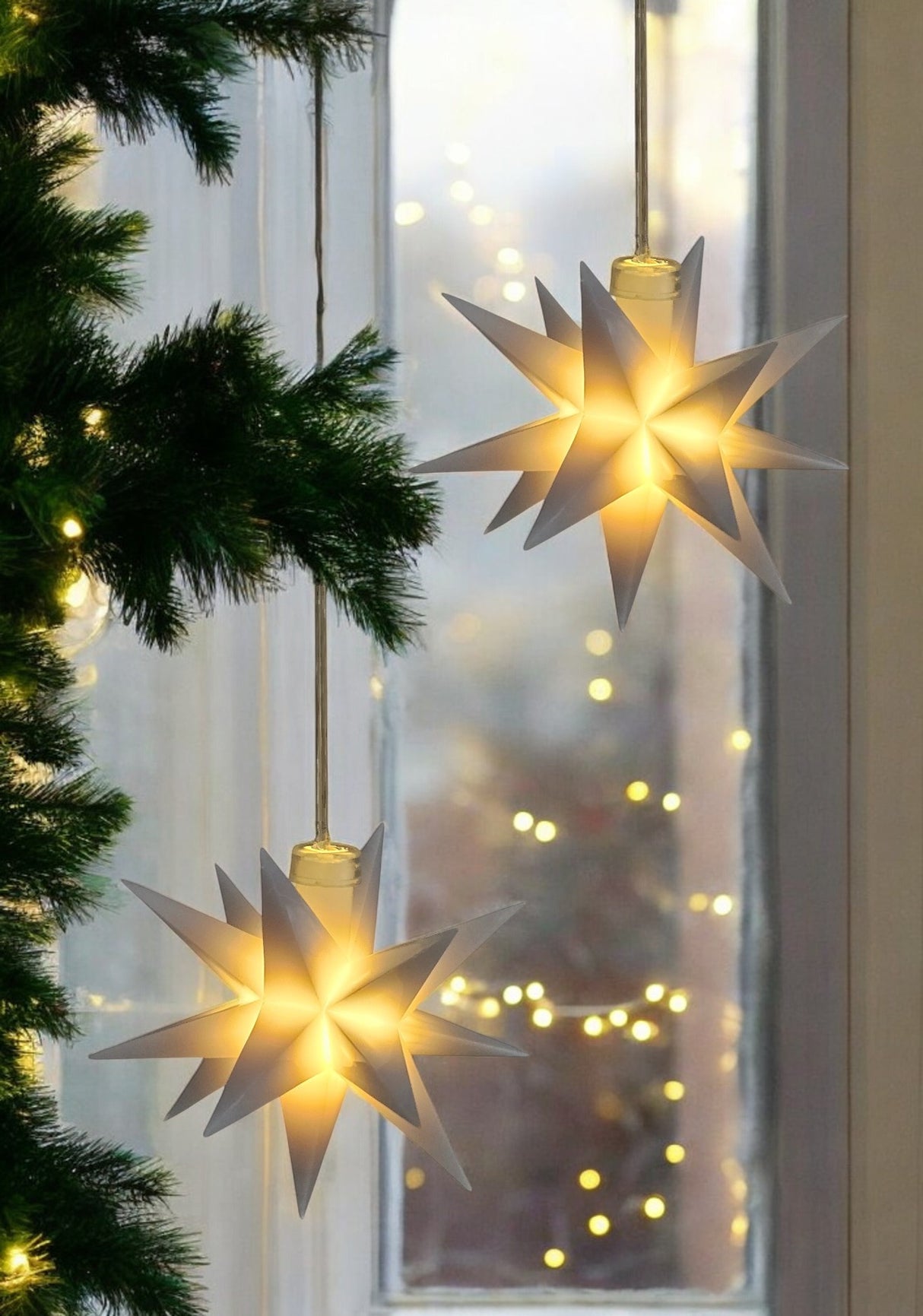 Stern 3D Weihnachtsbeleuchtung Beleuchtung Rot weiß LED Batterie Timer 8 cm