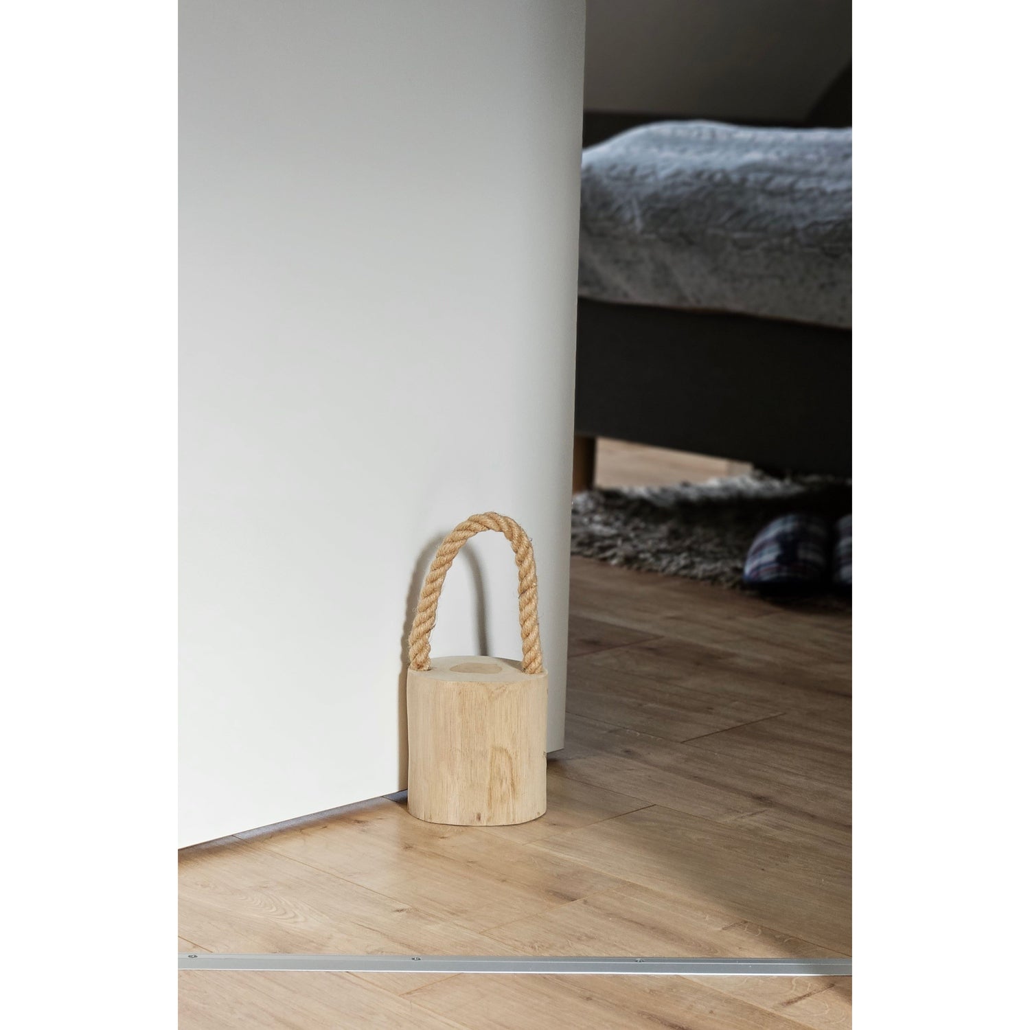 Türstopper Teakholz Boden Türpuffer Holzstamm Holz Kordelgriff Natur Ø 13 cm