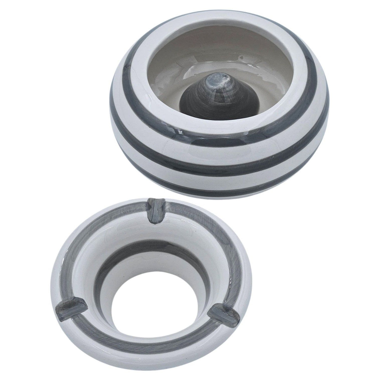 Sturmaschenbecher Mykonos M / XXL 23 cm Maritim grau weiß Aschenbecher gestreift