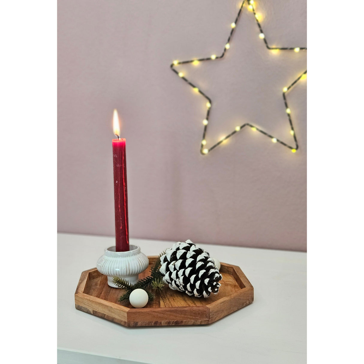 Tablett Dekotablett Achteckig Akazie 25 cm Holztablett Modern Kerzentablett