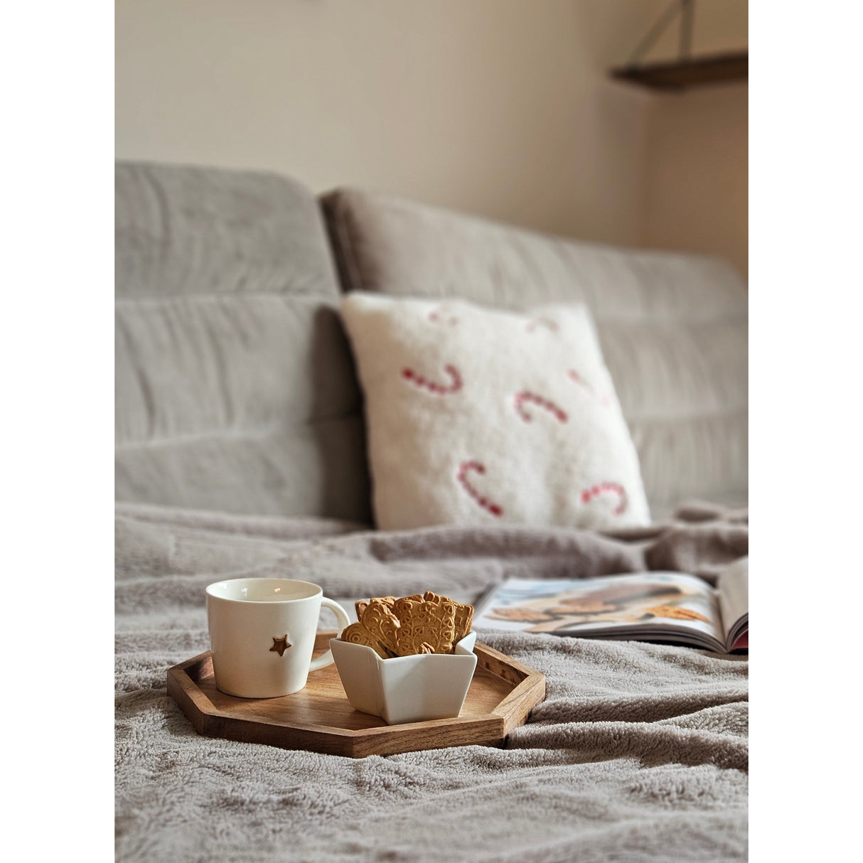 Tablett Dekotablett Achteckig Akazie 25 cm Holztablett Modern Kerzentablett