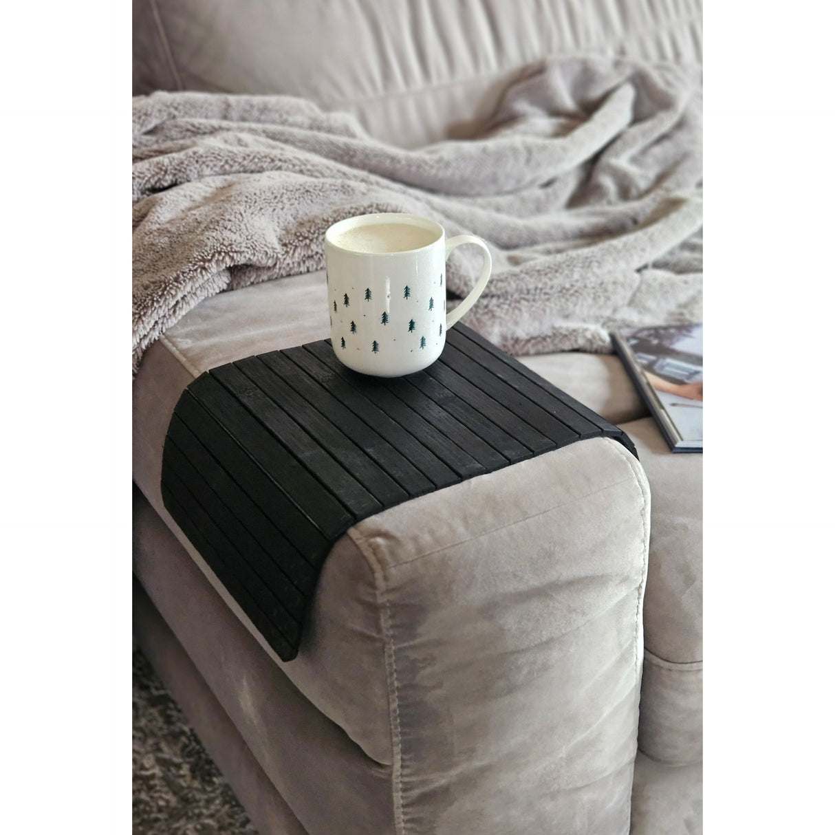 Sofatablett flexibel Bambustablett Bambus Natur anthrazit Armlehnen Schoner