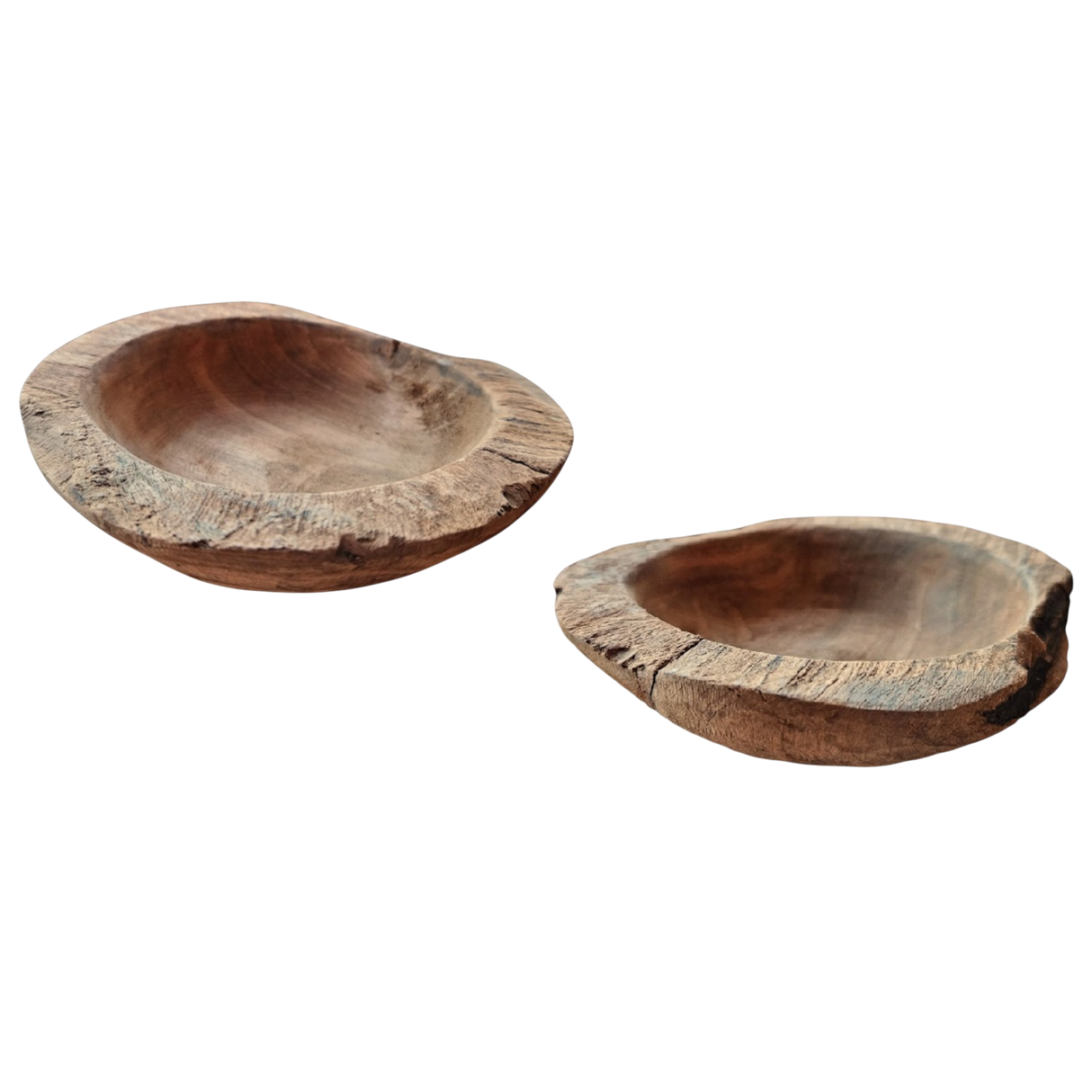 Dekoschale 2er Set Teakschale Aufbewahrung rund 15 cm Wurzelholz Massiv