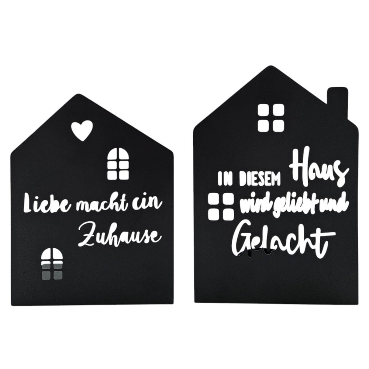 Teelichthalter Haus schwarz 2er Set Kerzenhalter Metall Zuhause Sprüche