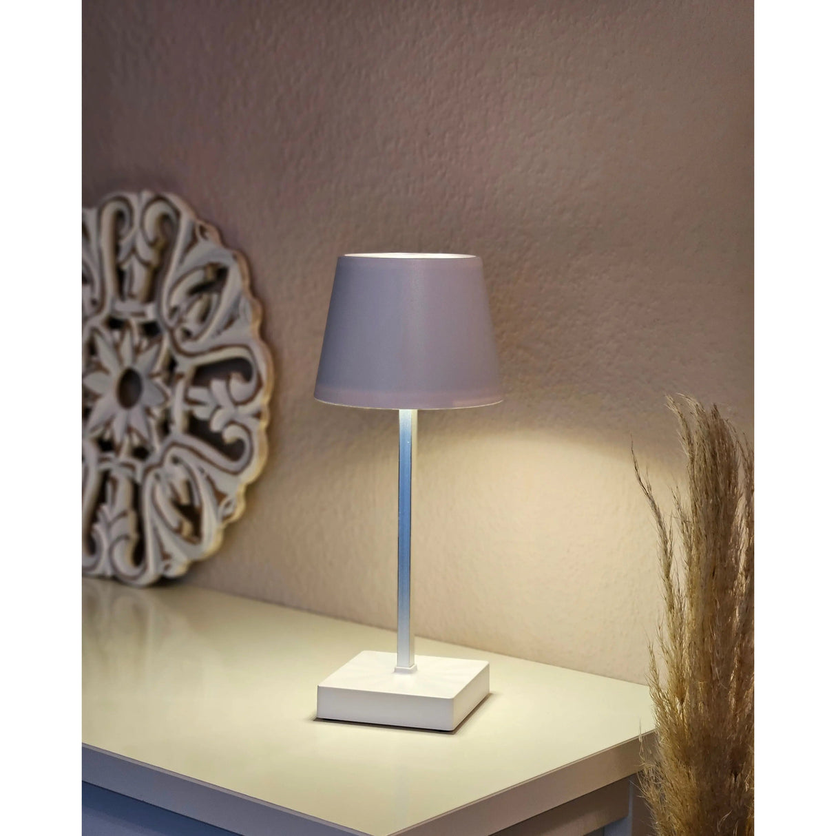 Tischleuchte Touch dimmbar LED Lampe Leuchte weiß silber kabellos Höhe 26 cm