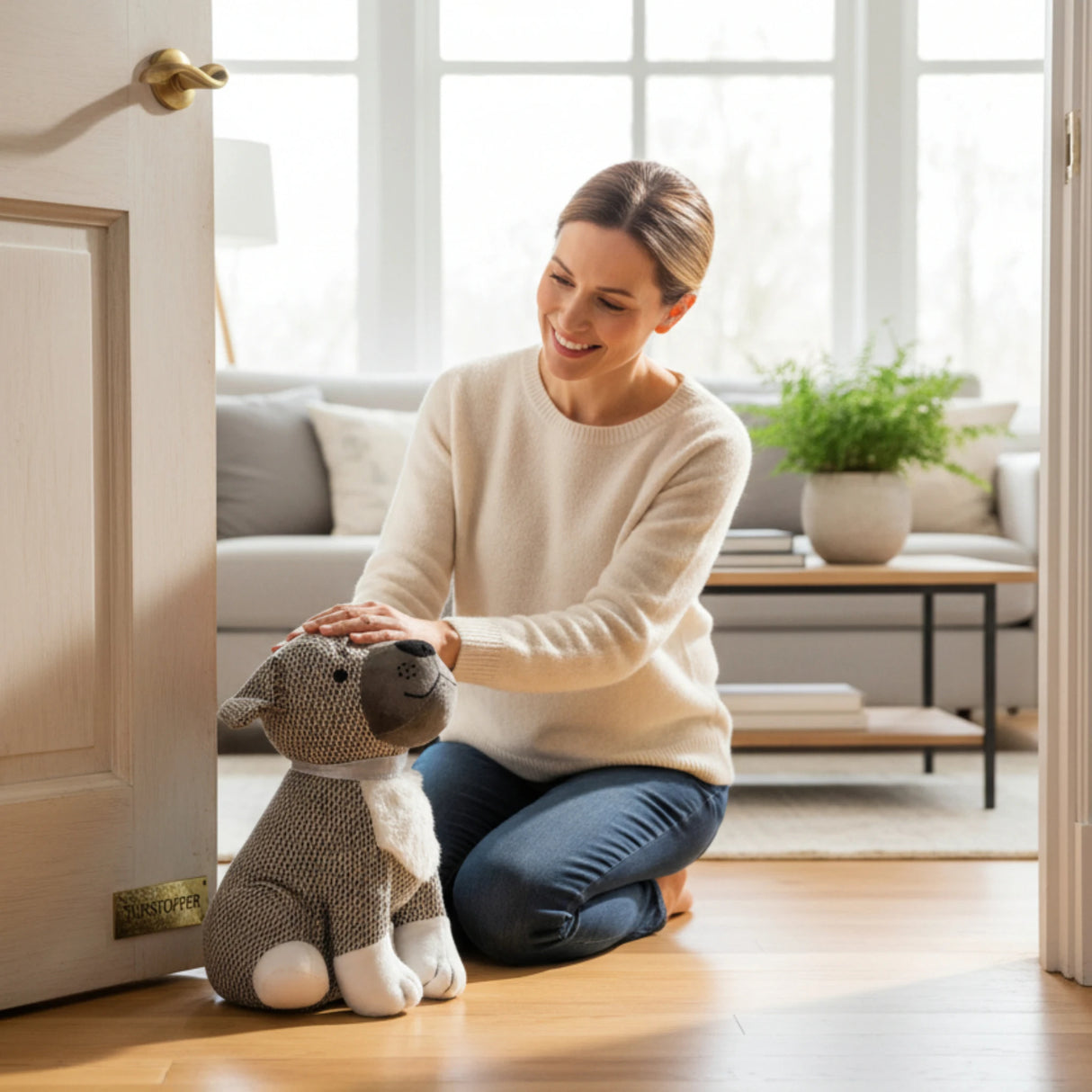 Dekorativer Türstopper für Zuhause und Büro Boden-Türstopper Stofftier karierter Hund
