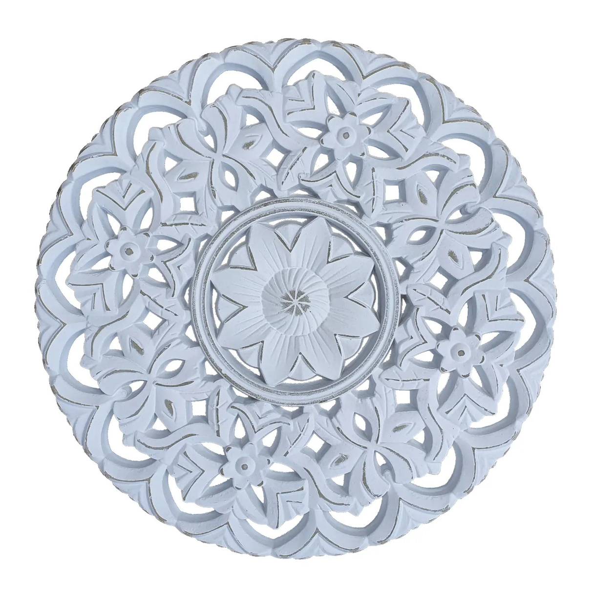 Wandornament LILLY weiß shabby rund Ornament Holzbild Wanddeko Holzornament Ø 40 cm