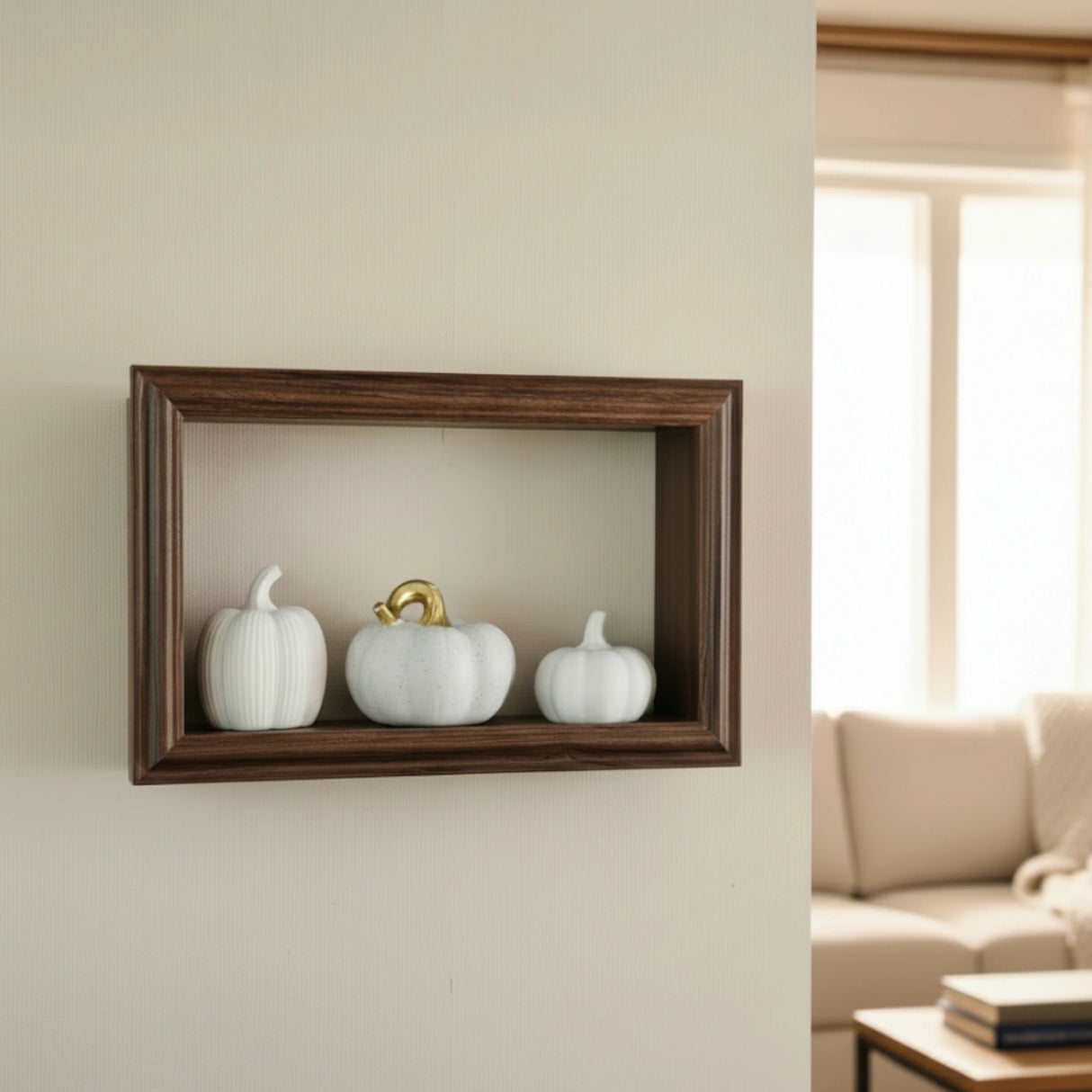 Wandregal Holzregal Dekoregal Modern mit LED 40x25 cm braun Bilderrahmen