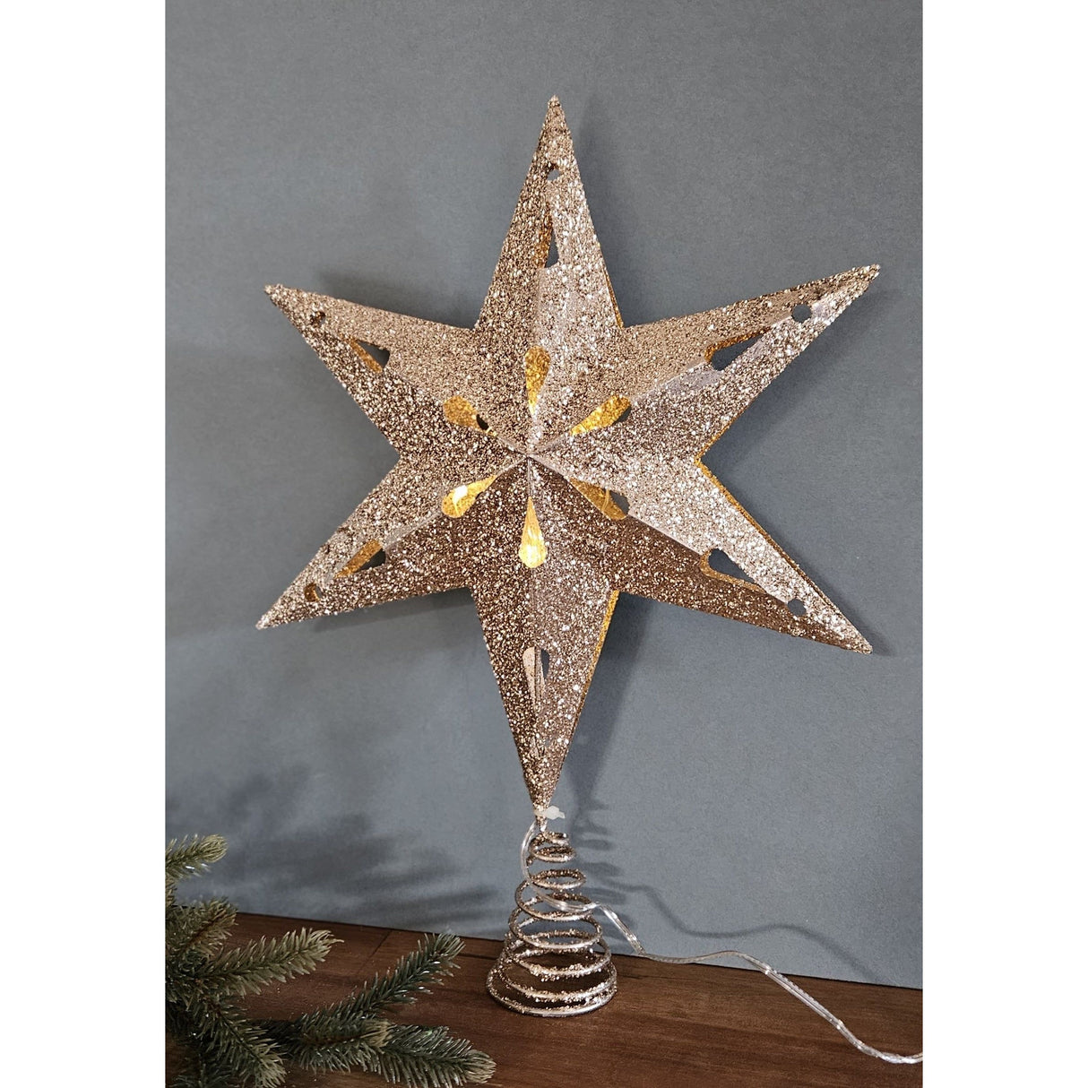 Christbaumspitze 35cm Baumspitze Weihnachten Metall Glitzer LED Stern B-WARE