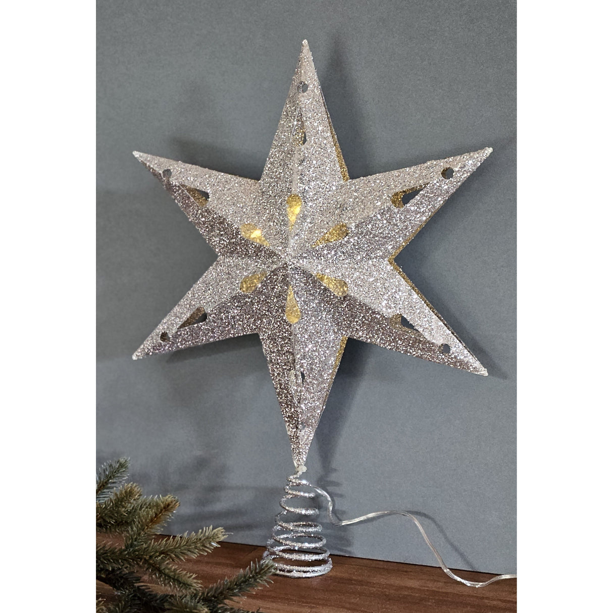 Christbaumspitze 35cm Baumspitze Weihnachten Metall Glitzer LED Stern B-WARE