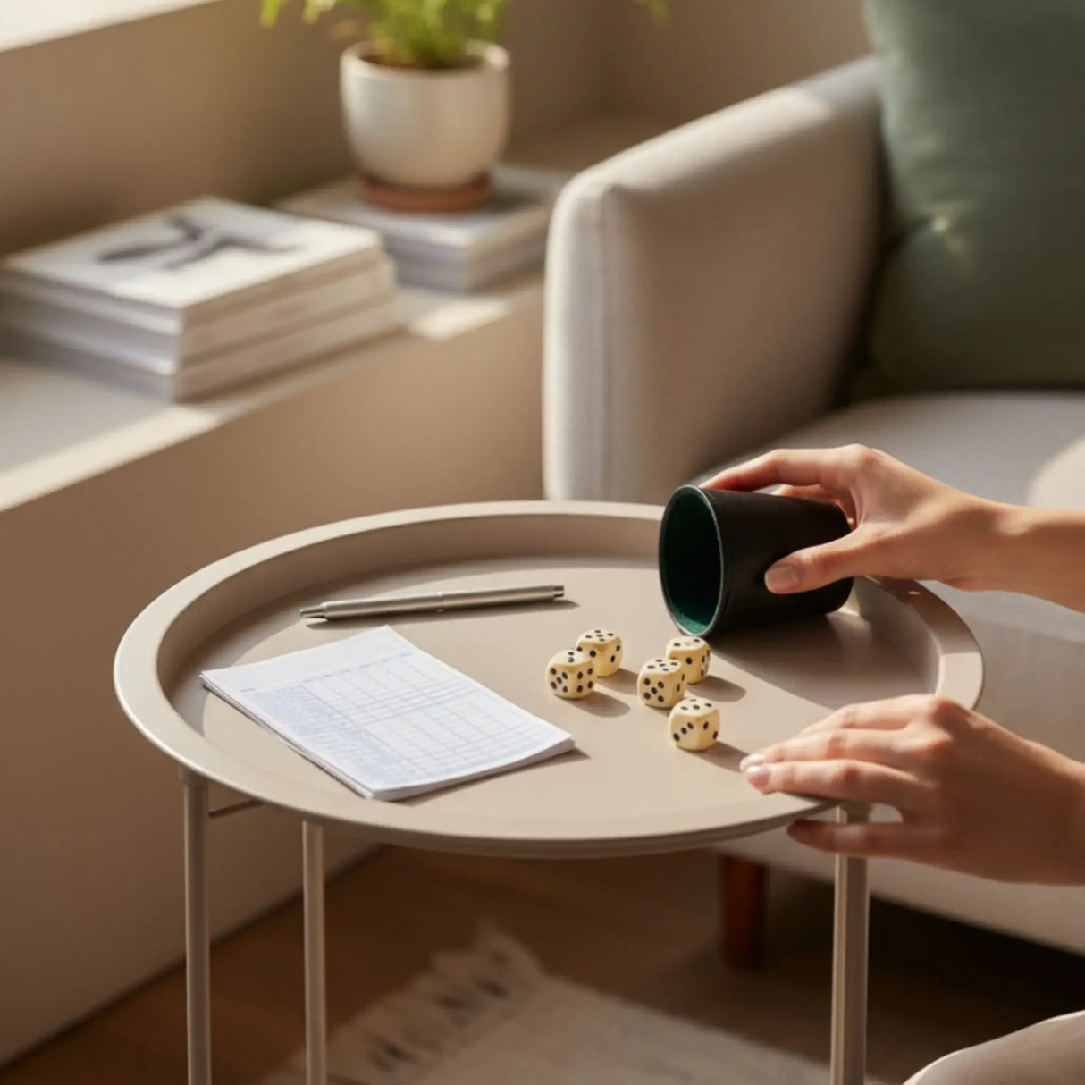 Beistelltisch Metalltisch beige rund 37x42 cm mit Tablett Tisch Ablagefläche Couchtisch - Beistelltisch