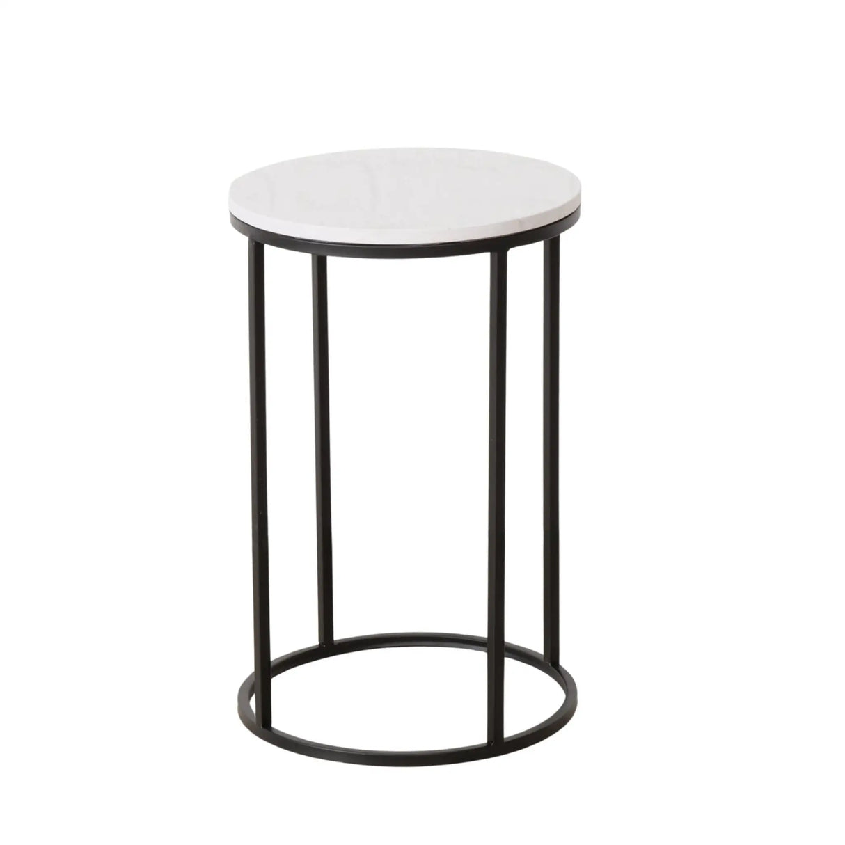 Beistelltisch schwarz mit weißer Marmorplatte Steinplatte Marmor Couchtisch rund 55 cm - Beistelltisch