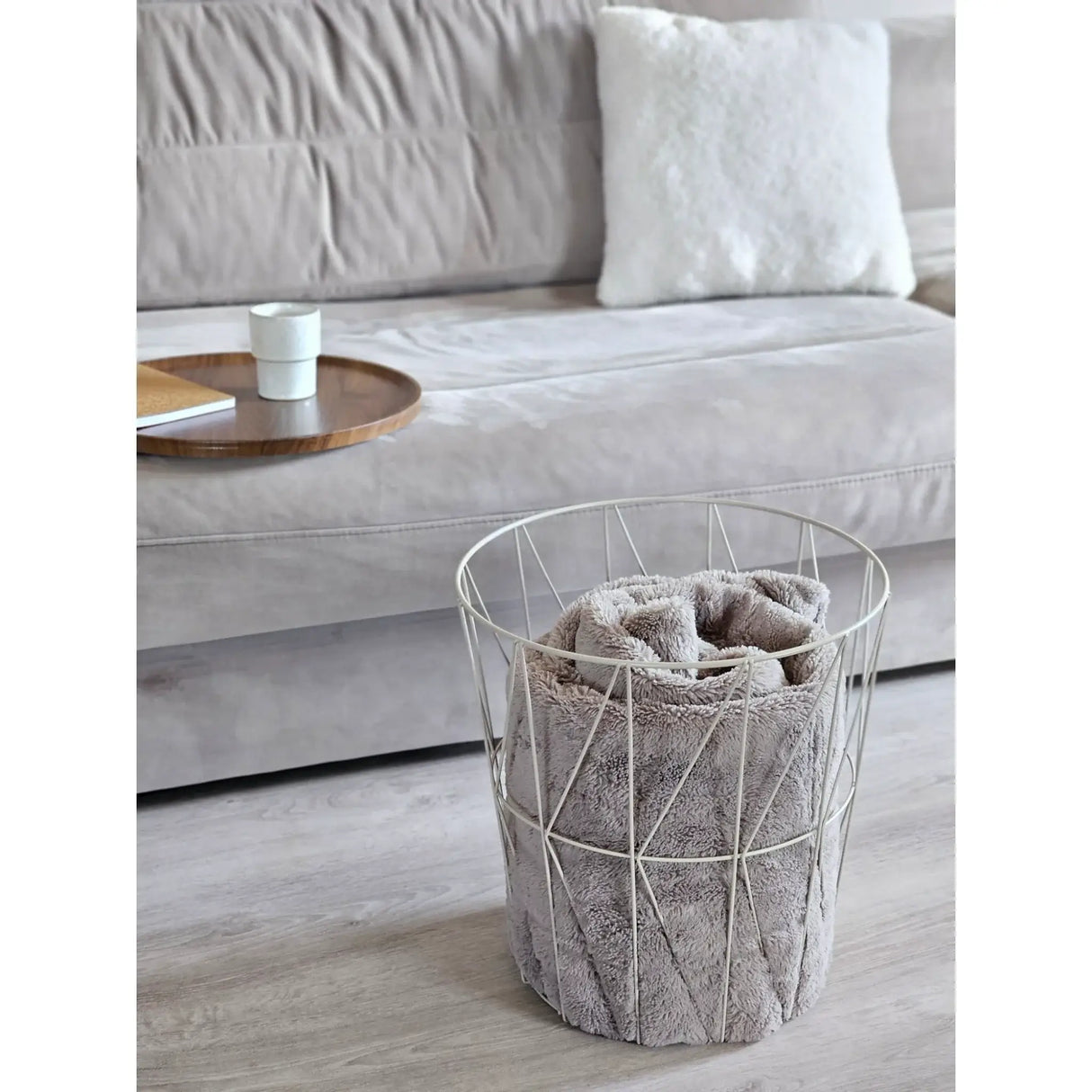 Beistelltisch warmes grau Nussbaum Rund Couchtisch 37x40 cm Metall Holz - Beistelltisch