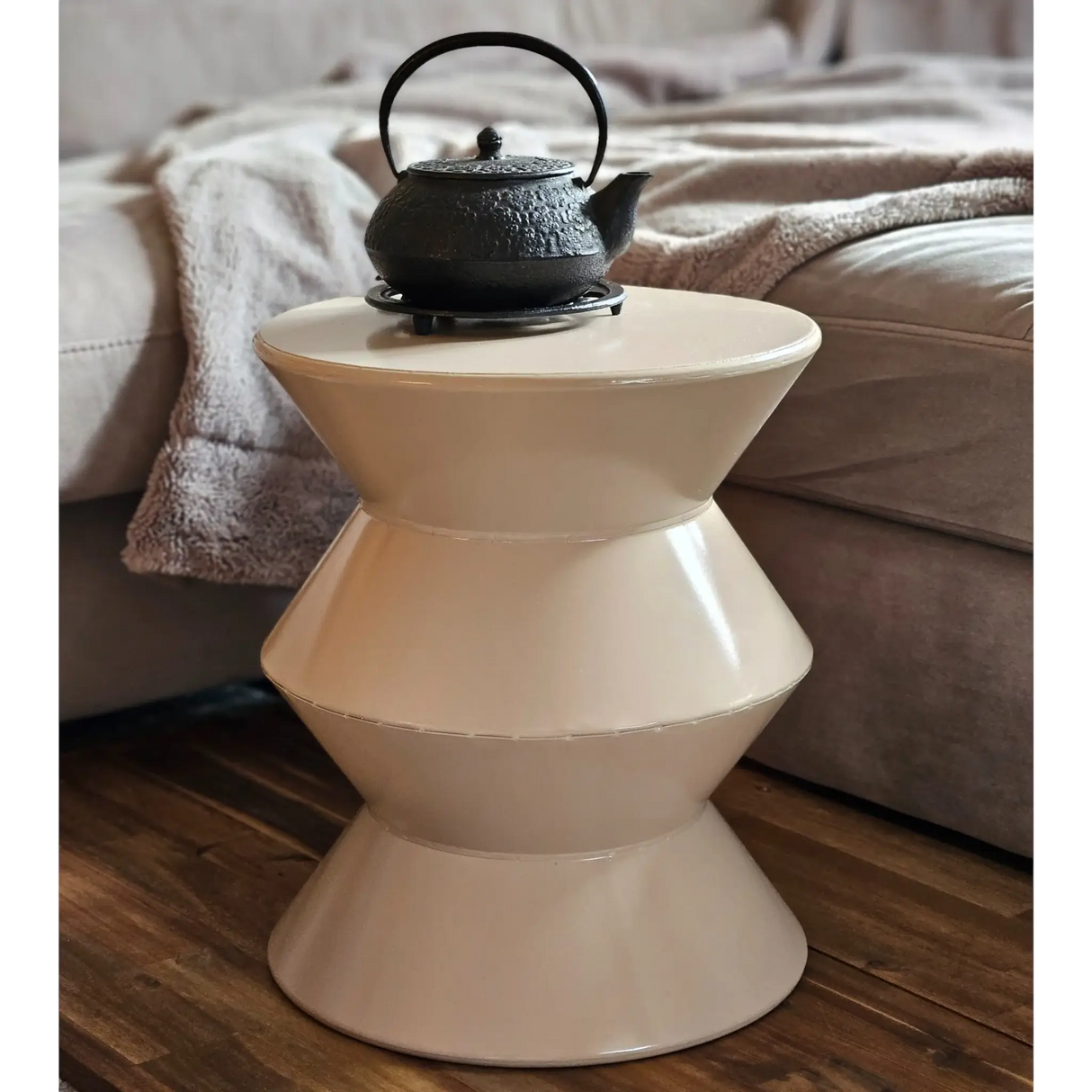 Couchtisch Beistelltisch beige 37x30 Retro Metalltisch rund kleiner Tisch B-Ware - Beistelltisch