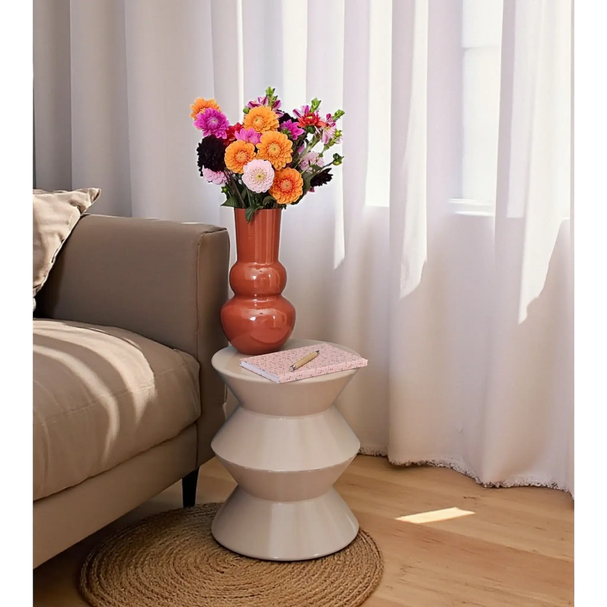 Couchtisch Beistelltisch beige 37x30 Retro Metalltisch rund kleiner Tisch B-Ware - Beistelltisch