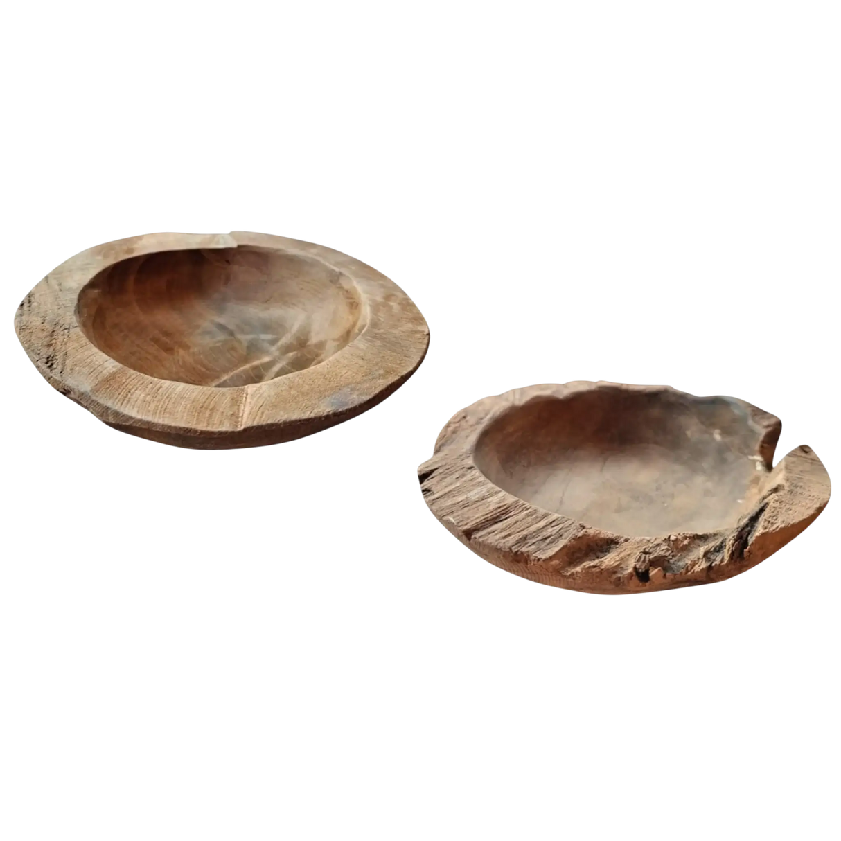 Dekoschale 2er Set Teakschale Aufbewahrung rund 15 cm Wurzelholz Massiv - Dekoschale