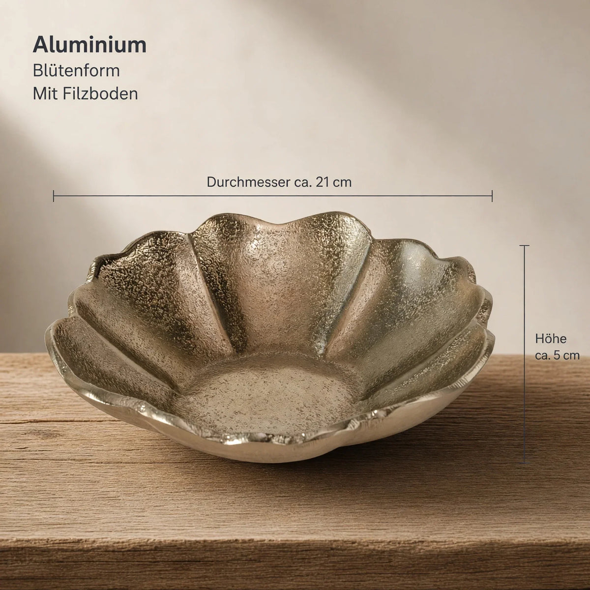 Dekoschale Blume Gold Ø 21 cm – Aluminium Schale mit Filzboden - Dekoschale