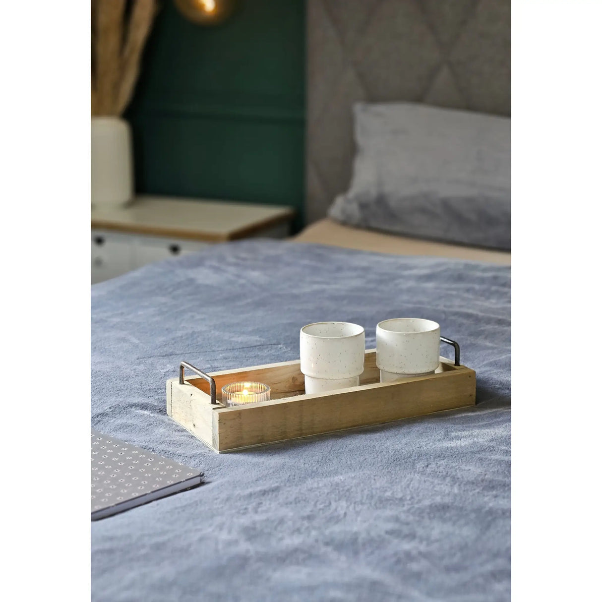 Dekotablett Serviertablett Holztablett braun 38 cm Holz Metallgriff dekorativ 2er Set - Dekotablett