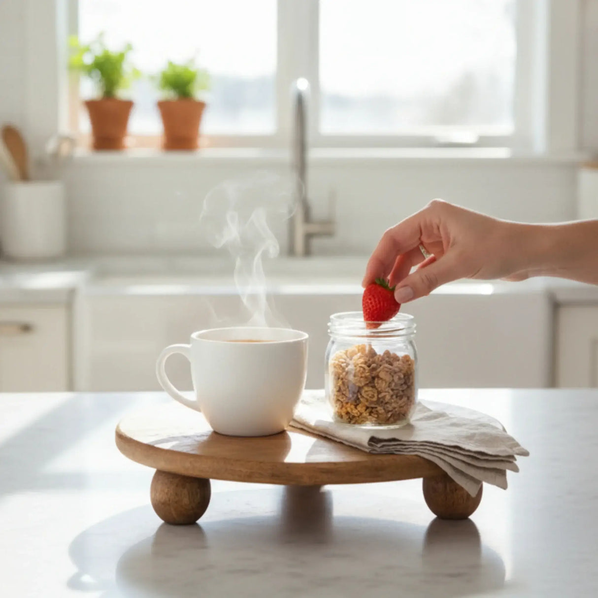 Dekoteller rund auf Füßen Kerzentablett Mangoholz 29 cm Holztablett Blumenhocker Dekorativ - Dekoteller
