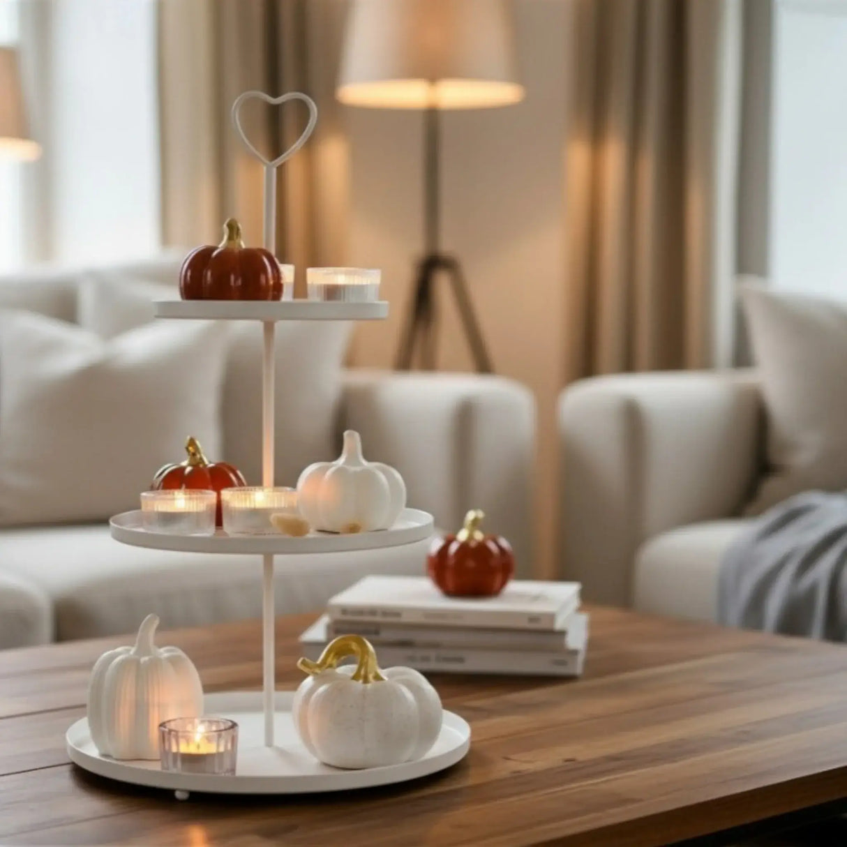 Etagere Paris weiß 48x30 rund Metall 3 Schichten 3-Stöckig Vintage Muffin Herz - Etagere