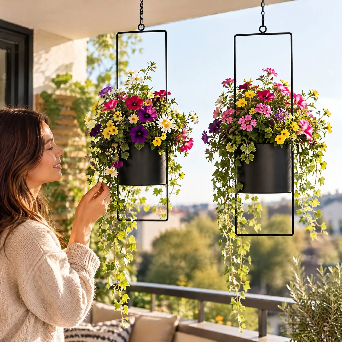 Hängetopf Blumentopf Metall schwarz indoor outdoor Balkon Fenster Blumenampel 2er set - Blumenampel Set