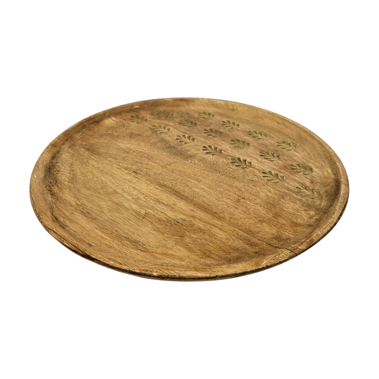 Holzteller Deko Teller Kerzenteller rund 22 o 30 cm Blattmuster braun Mangoholz dekobrett - Dekoteller