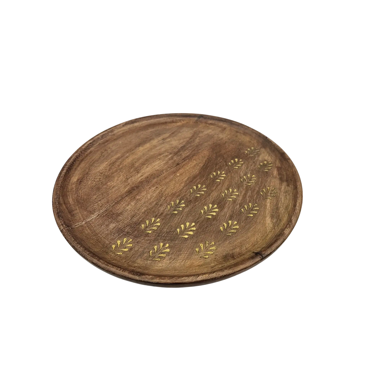 Holzteller Deko Teller Kerzenteller rund 22 o 30 cm Blattmuster braun Mangoholz dekobrett - Dekoteller