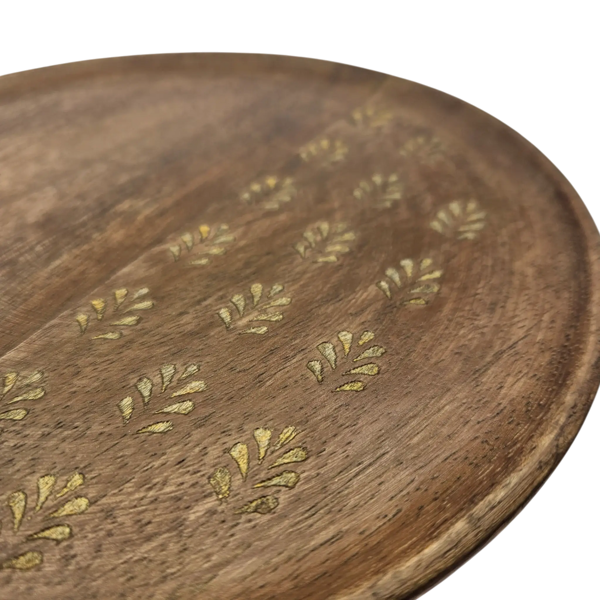 Holzteller Deko Teller Kerzenteller rund 22 o 30 cm Blattmuster braun Mangoholz dekobrett - Dekoteller