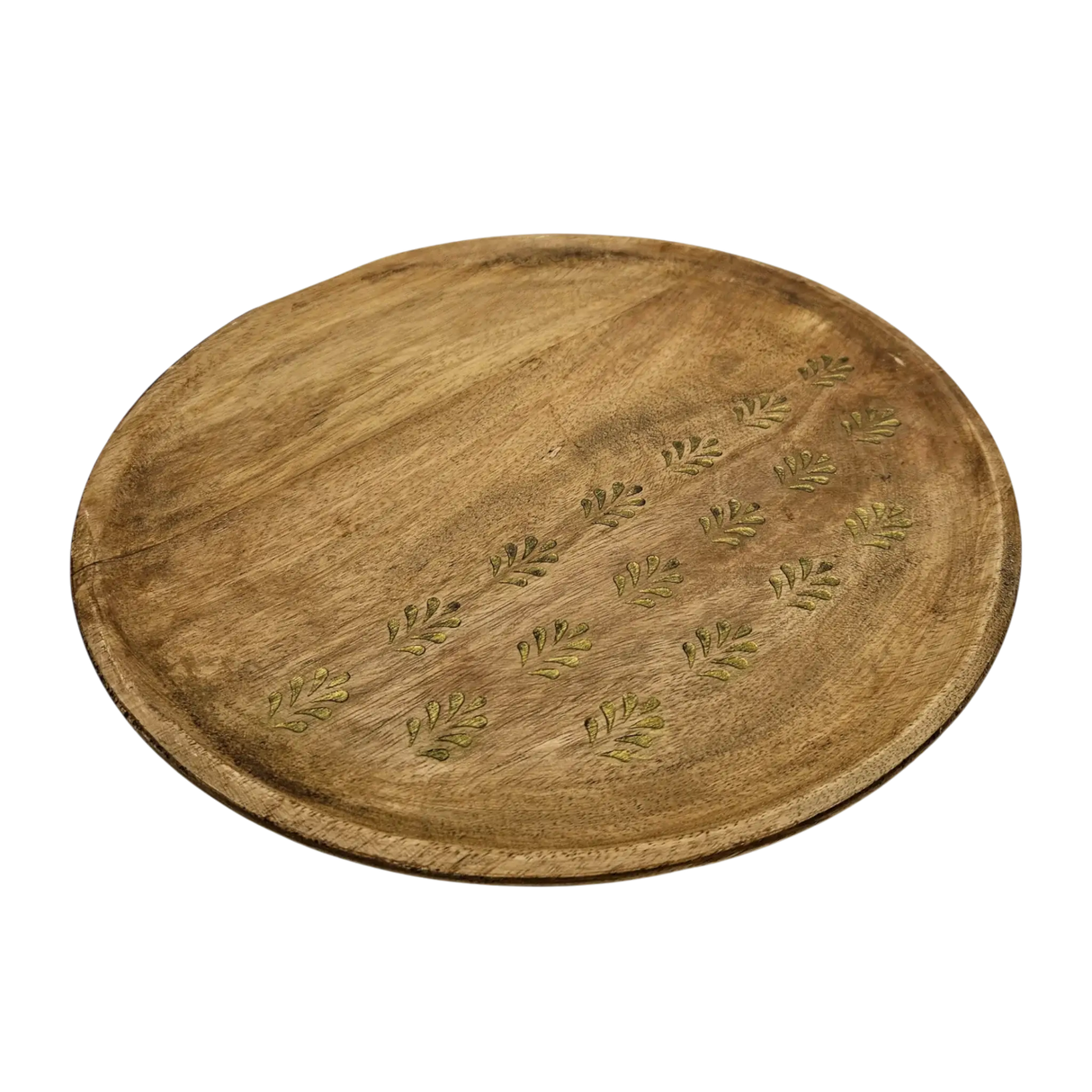 Holzteller Deko Teller Kerzenteller rund 22 o 30 cm Blattmuster braun Mangoholz dekobrett - Dekoteller