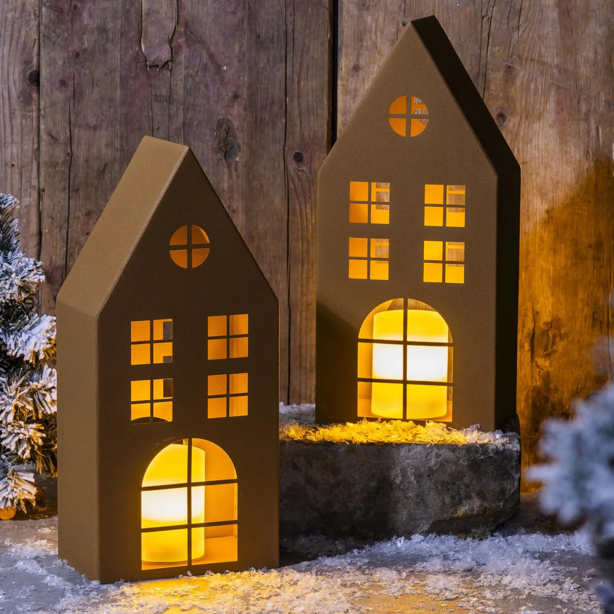 Laternenhaus Windlicht Kerzenhalter Rostoptik Haus Metall Deko Laterne 40 cm - Windlicht Laternenhäuser