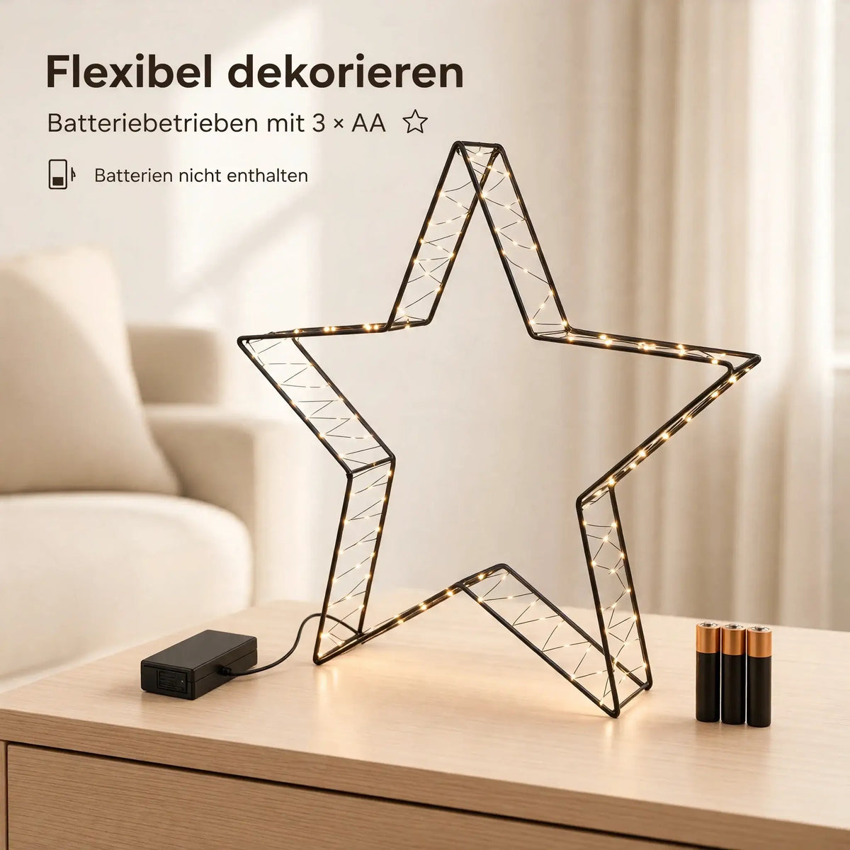 LED Weihnachtsstern aus Metall – 160 LEDs warmweiß mit Twinkle-Effekt & Timer - Weihnachtsstern LED