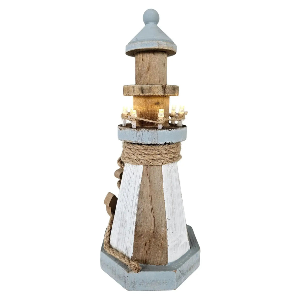 Leuchtturm beleuchtet Holz LED Deko Dekoration Maritim Anker Strand Meer H 24 cm - Leuchtturm