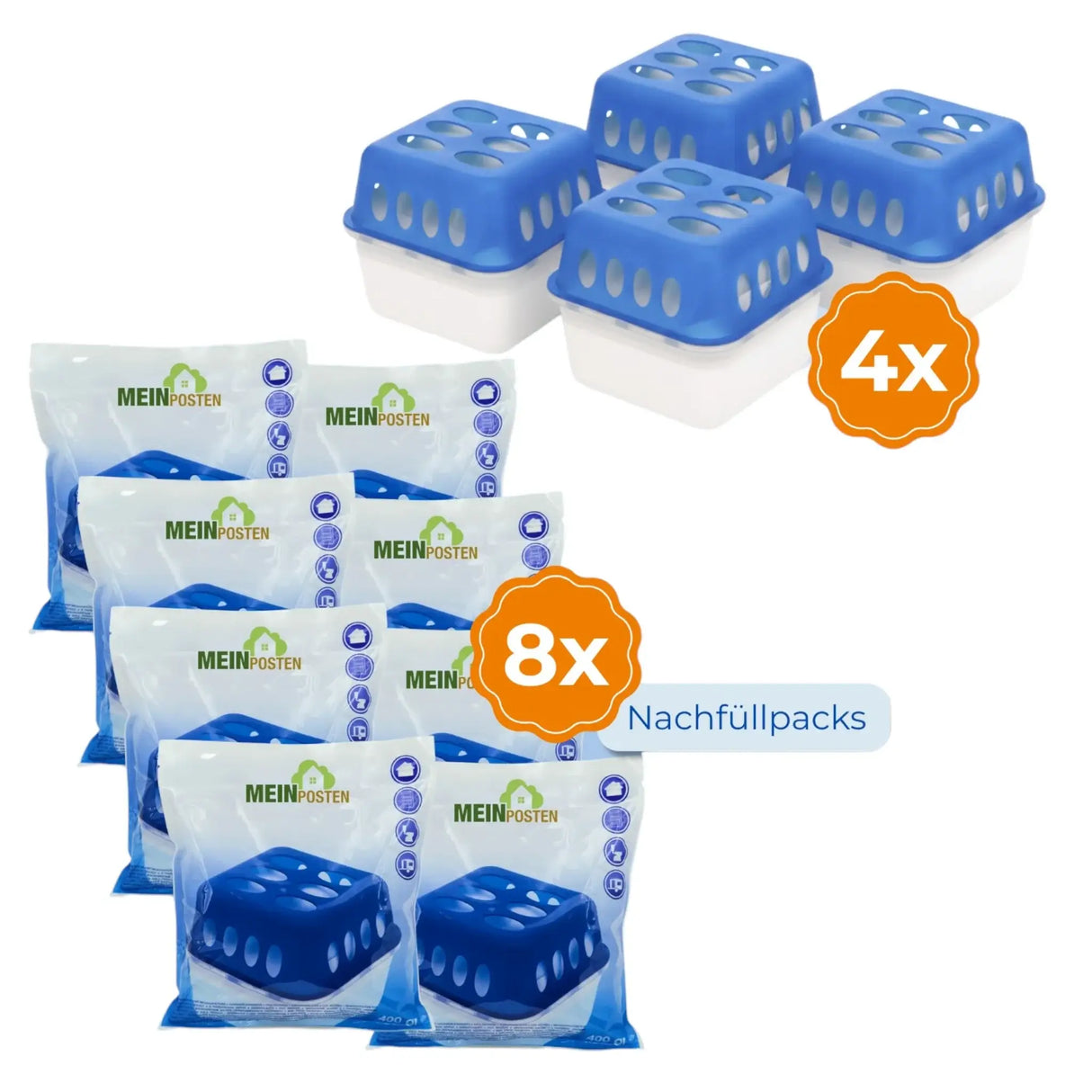 Luftentfeuchter 4x + 8x 400g Nachfüllpacks Raumentfeuchter für Bad Keller uvm. Bis 60m² - Luftentfeuchter