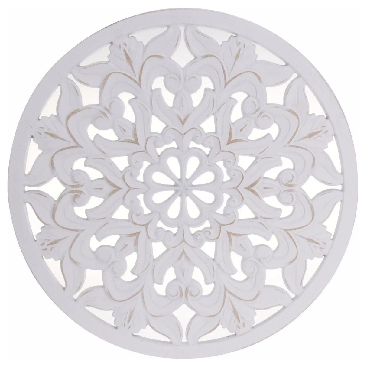 Ornament Holzbild Wandornament Holz shabby weiß Landhaus Dekoration Mandala Deko - Lou (Ø 48 cm) - Wandornament