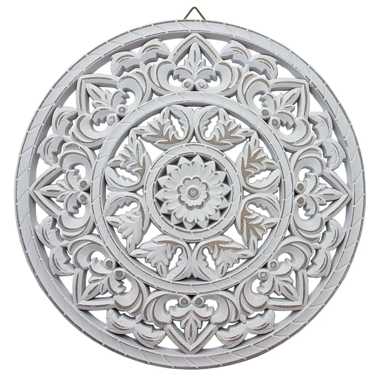 Ornament Holzbild Wandornament Holz shabby weiß Landhaus Dekoration Mandala Deko - Nala (Ø 45 cm) - Wandornament