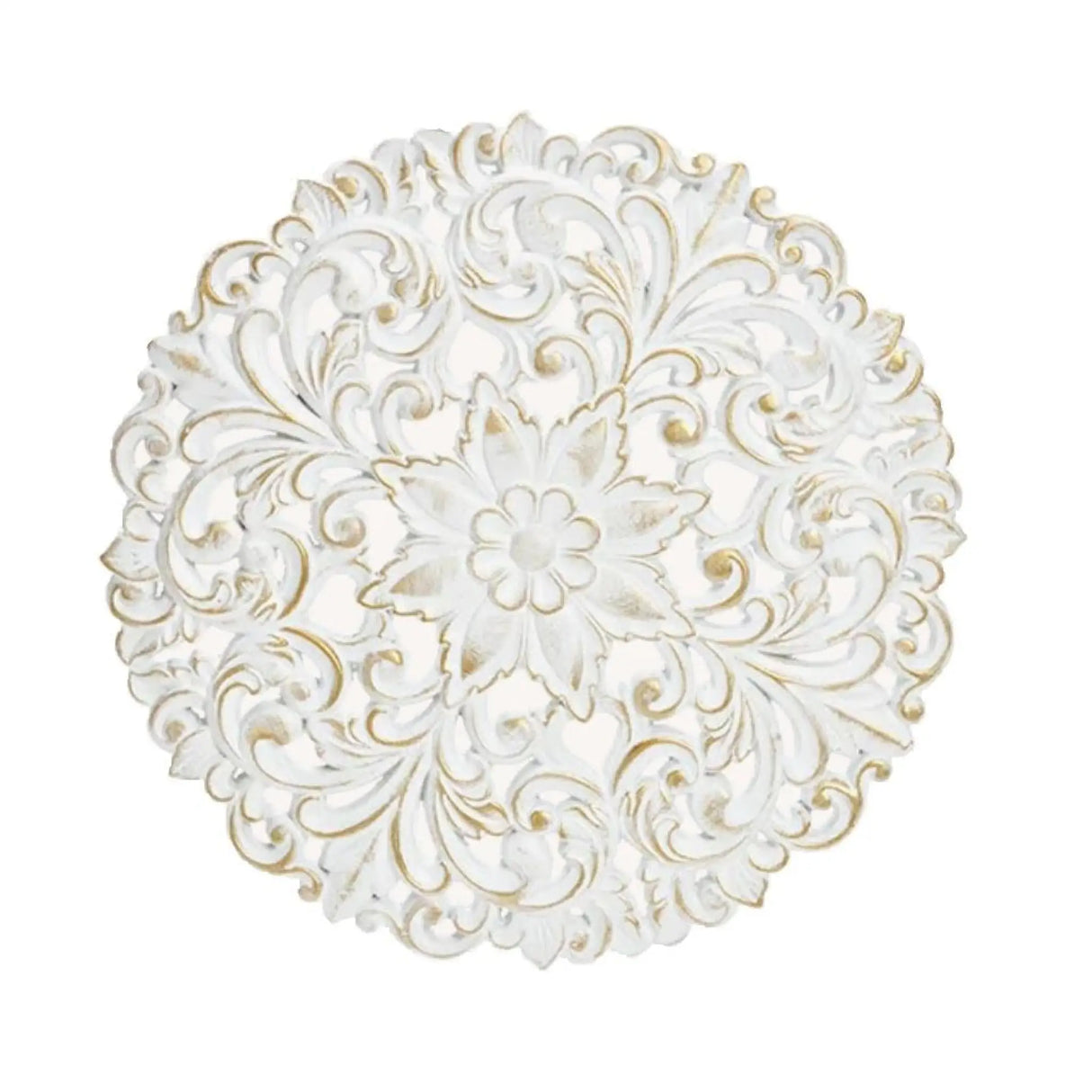 Ornament Holzbild Wandornament Holz shabby weiß Landhaus Dekoration Mandala Deko - Amy (Ø 39 cm) - Wandornament