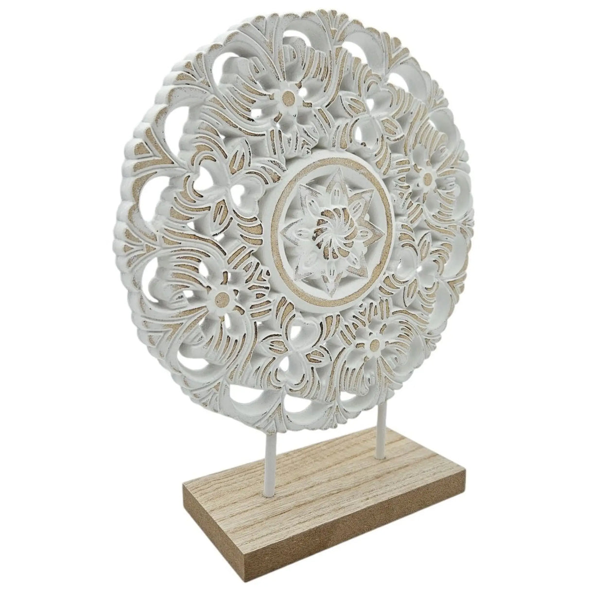 Ornament mit Sockel Aufsteller Holzbild Schabby Vintage Blumenmuster Rund Ø 23cm - Holz Ornament