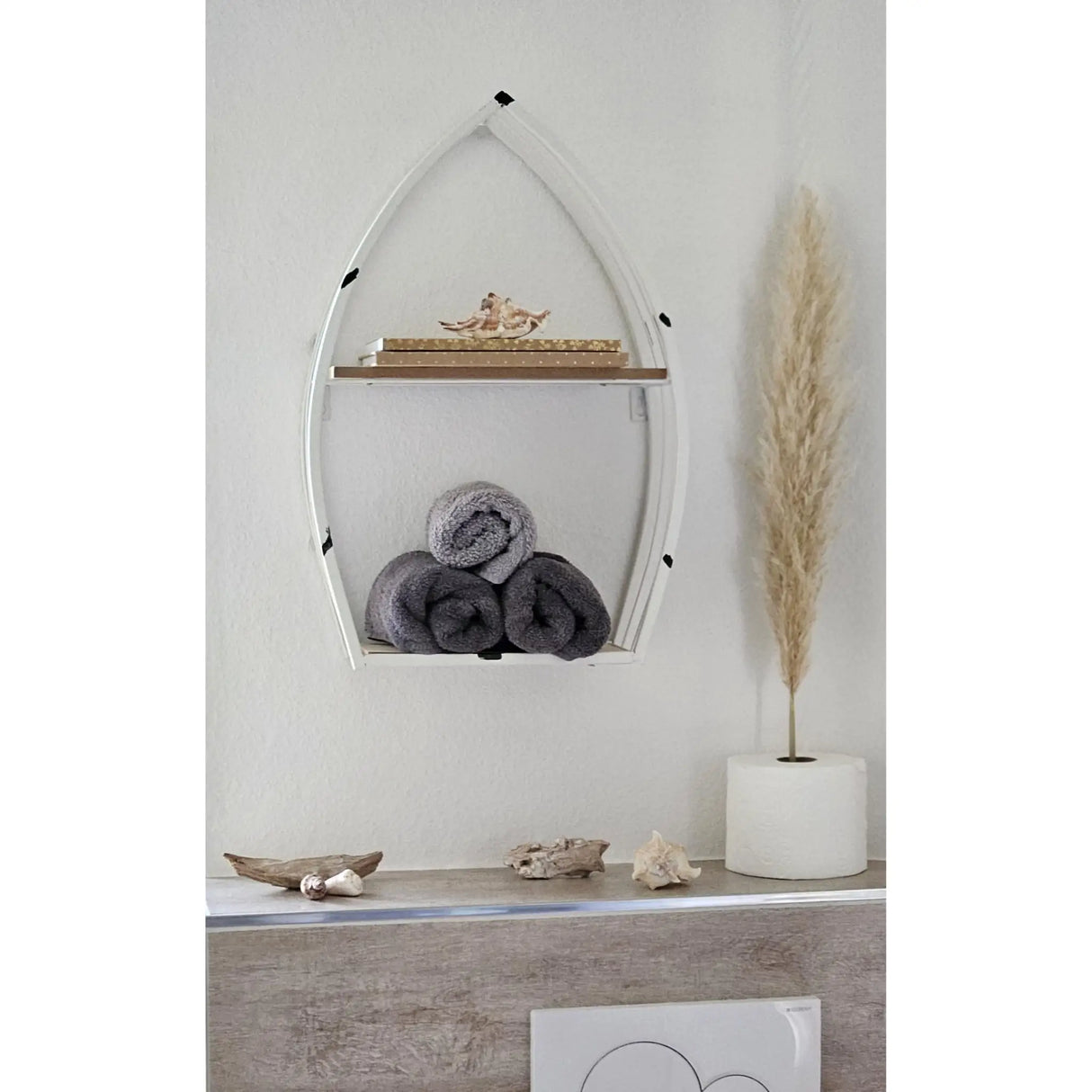 Regal Boot Weiß Wandregal Maritim Metall MDF-Holz 48x32x12 cm Dekoregal Shabby - Wandregal
