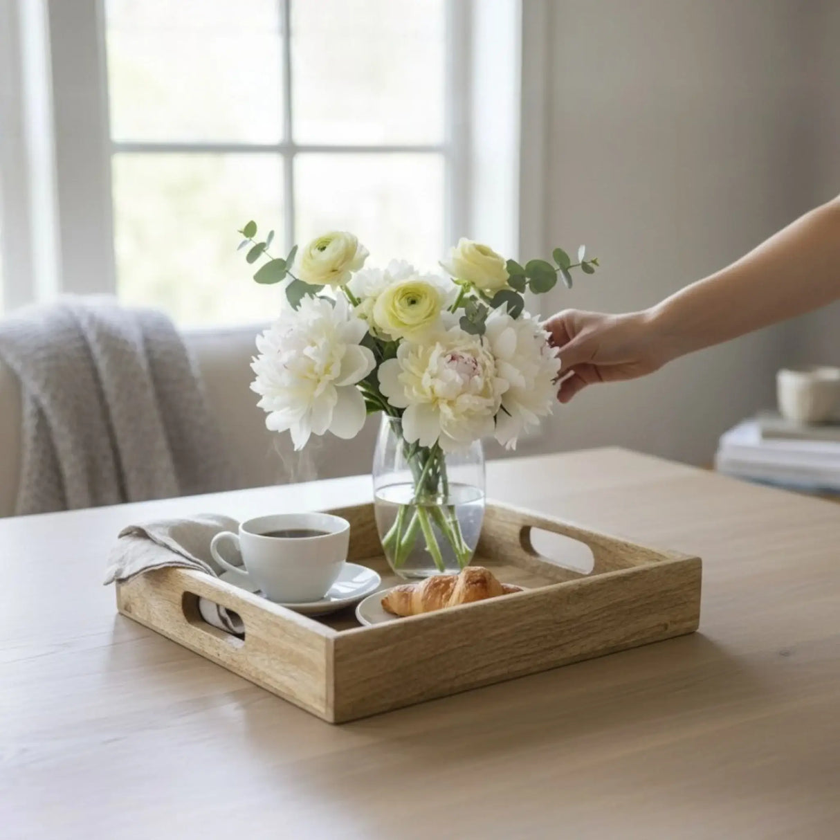 Serviertablett Dekotablett Mangoholz braun Natur Massiv Griff Schale eckig Holz - Dekotablett