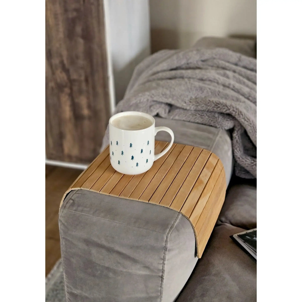 Sofatablett flexibel Bambustablett Bambus Natur anthrazit Armlehnen Schoner - Serviertablett