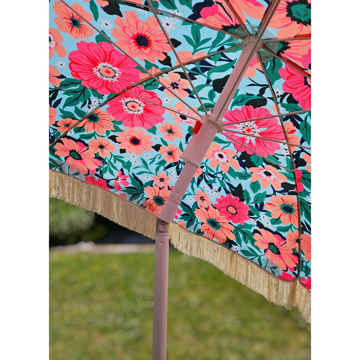 Sonnenschirm Strandschirm Schirm UV Schutz mit Tasche Fransen Blumen Ø 155 cm