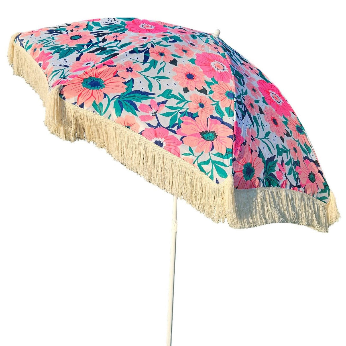 Sonnenschirm Strandschirm Schirm UV Schutz mit Tasche Fransen Blumen Ø 155 cm