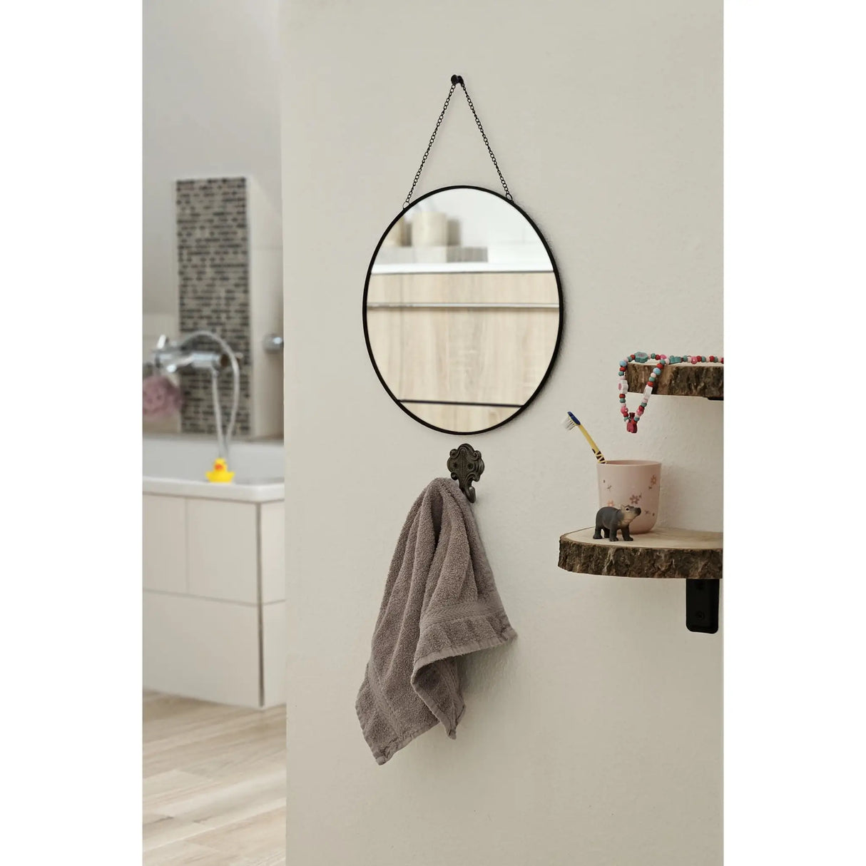 Spiegel rund 30 cm Wandspiegel Metall schwarz Glas Schminkspiegel Dekospiegel - Wandspiegel