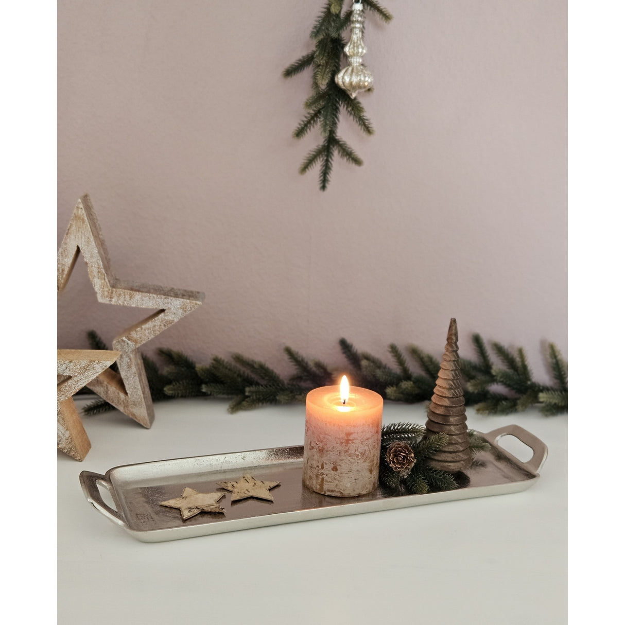Tablett Dekotablett silber Metalltablett Metall Teller Kerzenteller 44x13 cm