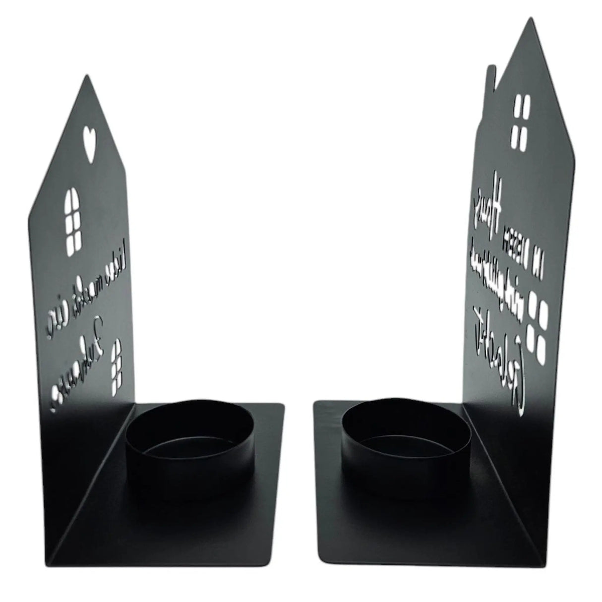 Teelichthalter Haus schwarz 2er Set Kerzenhalter Metall Zuhause Sprüche - Teelichthalter